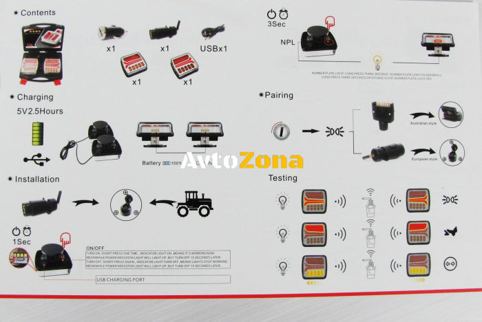 Безжични Wireless С Магнит 12V 24V Лед Led Стопове за Ремарке Каравана - Avtozona