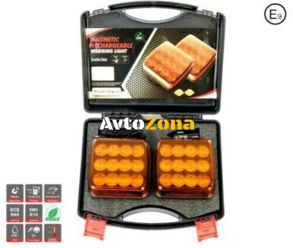 Безжични Wireless Стоп светлини с Mагнит 12v 24v Лед Led Оранжеви Аварийни Светлини Блиц Светлина - Avtozona
