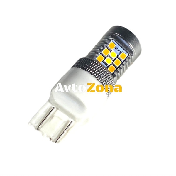 ДИОДНА КРУШКА T20 С 28 ДИОДА 2835 И ЛУПА - КОМБИНИРАНА ЗА МИГАЧ И ДНЕВНИ СВЕТЛИНИ - Avtozona