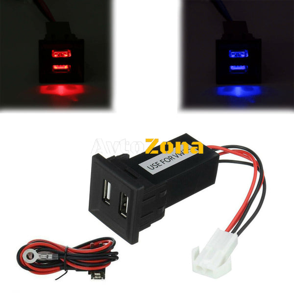 Двойно USB Зарядно за Вграждане за Volkswagen Фолксваген VW Transporter Транспортер Caravelle Каравел Т5 2003 - 2009 - Avtozona