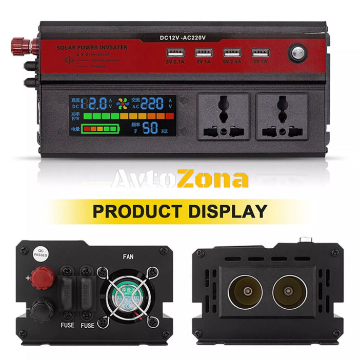 Инвертор преобразувател на напрежение с цифров дисплей от 12V на 220V 5000W - Avtozona