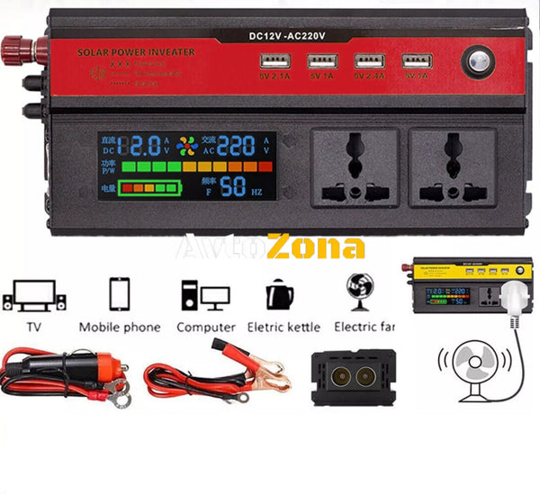 Инвертор преобразувател на напрежение с цифров дисплей от 12V на 220V 5000W - Avtozona