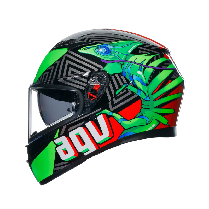 Каска AGV K3 DOT(E2206) - KAMALEON BLACK/RED/GREEN - Avtozona