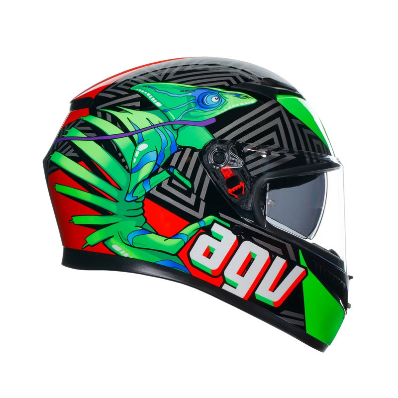 Каска AGV K3 DOT(E2206) - KAMALEON BLACK/RED/GREEN - Avtozona