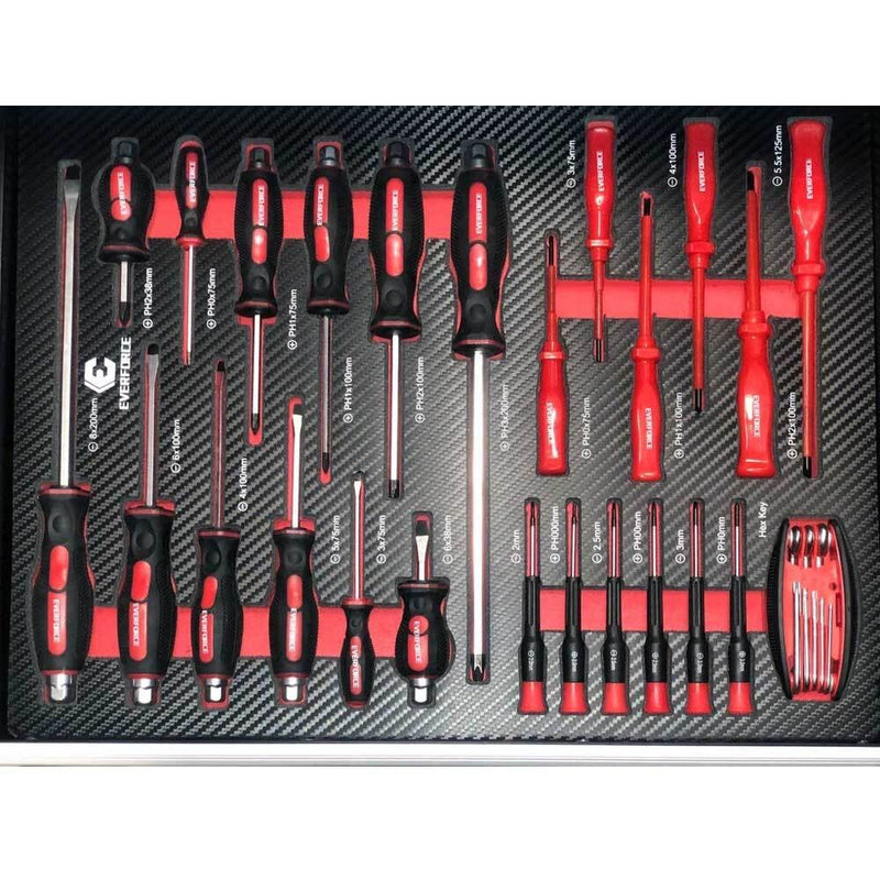 Количка професионален шкаф за инструменти със седем 7 чекмеджета отделения с включени 154 инструмента - Avtozona