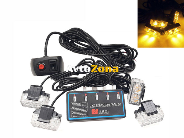 Комплект 4 Броя С Контролер 2 LED Лед Диодна Сигнална Аварийна Блиц Мигаща Светлина Пътна Помощ Платформа 12V - Avtozona