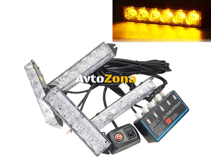 Комплект 4 Броя С Контролер 6 LED Лед Диодна Сигнална Аварийна Блиц Мигаща Светлина Пътна Помощ Платформа 12V - Avtozona