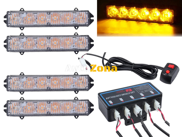 Комплект 4 Броя С Контролер 6 LED Лед Диодна Сигнална Аварийна Блиц Мигаща Светлина Пътна Помощ Платформа 12V - Avtozona