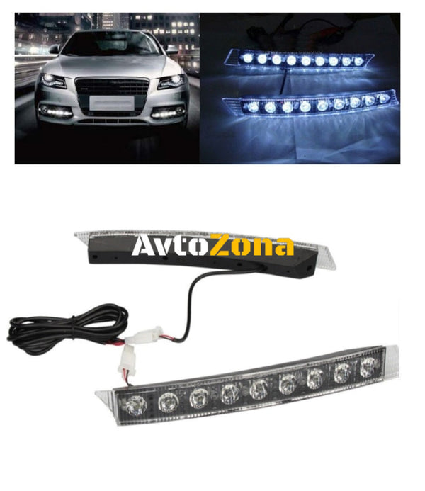 Комплект Извити За Броня Предни Мощни 9 Led Лед Диодни Дневни Светлини 12V 54W - Avtozona
