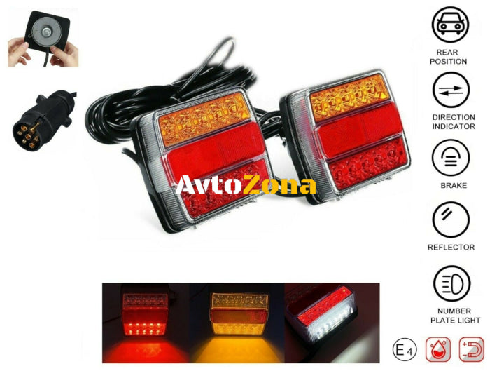Комплект LED Лед Диодни Стопове 12V с Магнит и Окабеляване 5 Функции за Ремаркета Колесари Платформи МПС - Avtozona