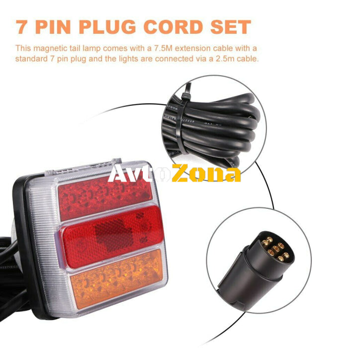Комплект LED Лед Диодни Стопове 12V с Магнит и Окабеляване 5 Функции за Ремаркета Колесари Платформи МПС - Avtozona