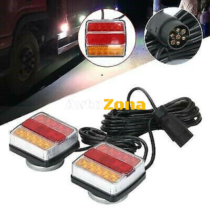 Комплект LED Лед Диодни Стопове 12V с Магнит и Окабеляване 5 Функции за Ремаркета Колесари Платформи МПС - Avtozona