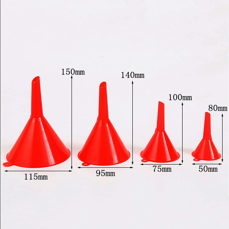 Комплект от 4 броя червени пластмасови фунии за прехвърляне на течности като гориво вода масла и др. - Avtozona