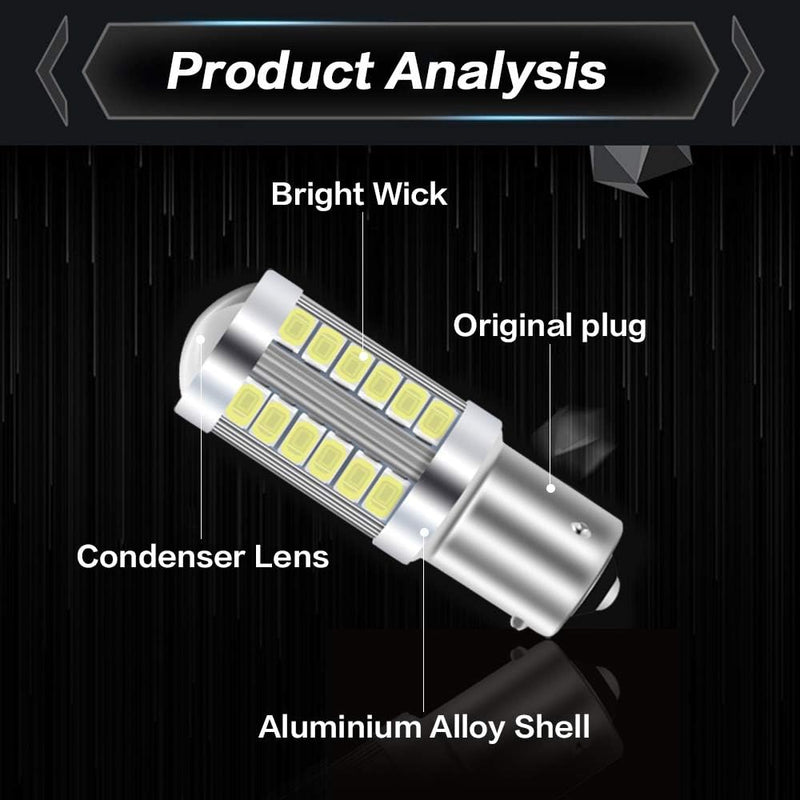 Комплект от 2бр. LED Лед Крушки 33 SMD С Лупа BAU15S 1156 (P21W) 12V Бяла Светлина Разминати пинове (150°) - Avtozona