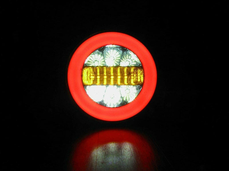 Комплект от 2 броя кръгли LED ЛЕД светодиодни стопове задна светлина с Neon неон ефект тип хамбургер 12V Ø14 см - Avtozona
