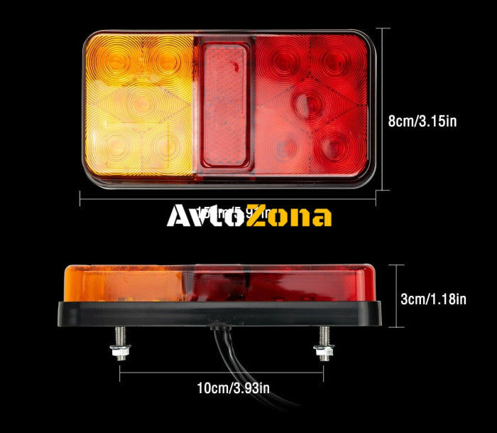 Комплект от 2 броя LED Лед Диодни Стопове Стоп Задна Светлина Slim 12V За Камион Ремарке Бус Ван Каравана и др. 15 cm x 8 cm - Avtozona