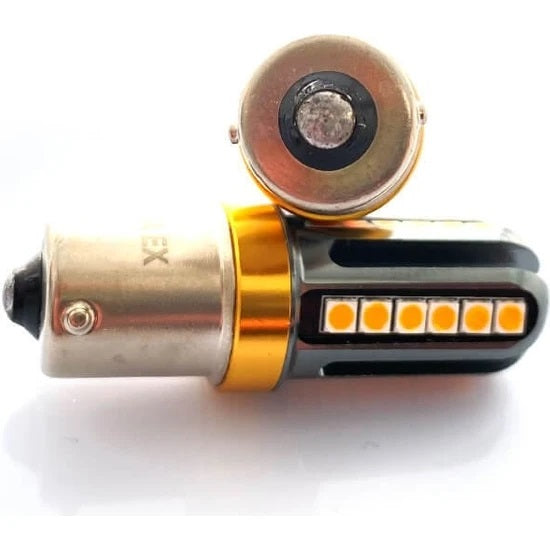 Комплект от 2 броя LED ЛЕД Крушки 24 SMD BA15S (P21W) 12V - 24V жълта / оранжева светлина EXCLUSIVE Photon - Avtozona