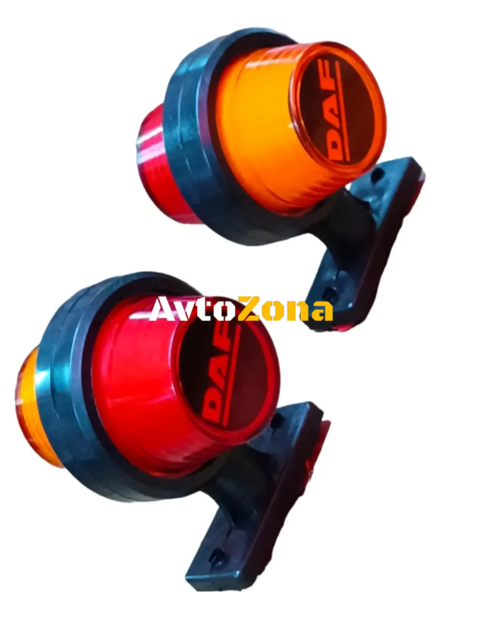 Комплект от 2 броя LED ЛЕД страничен габарит рогче 12 -24V оранжево - червено “old school” Неон Ефект с лого DF - Avtozona