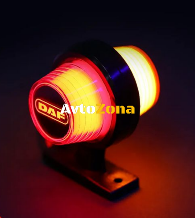 Комплект от 2 броя LED ЛЕД страничен габарит рогче 12 -24V оранжево - червено “old school” Неон Ефект с лого DF - Avtozona