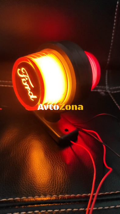 Комплект от 2 броя LED ЛЕД страничен габарит рогче 12 -24V оранжево - червено “old school” Неон Ефект с лого FD - Avtozona