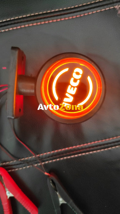 Комплект от 2 броя LED ЛЕД страничен габарит рогче 12 -24V оранжево - червено “old school” Неон Ефект с лого Iv - Avtozona