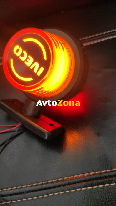 Комплект от 2 броя LED ЛЕД страничен габарит рогче 12 -24V оранжево - червено “old school” Неон Ефект с лого Iv - Avtozona