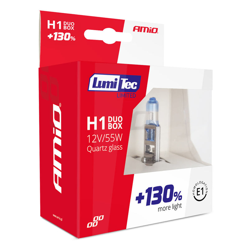 Комплект от 2бр. халогенни крушки H1 12V 55W LumiTec LIMITED + 130% бяла светлина - Avtozona