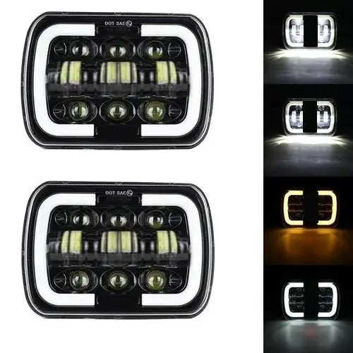 Комплект от 2бр. универсалeн 5x7 инча ЛЕД LED фар лампа халоген 12V-24V къси/дълги с DRL дневни светлини мигач бяло-жълто 9600lm за АТВ