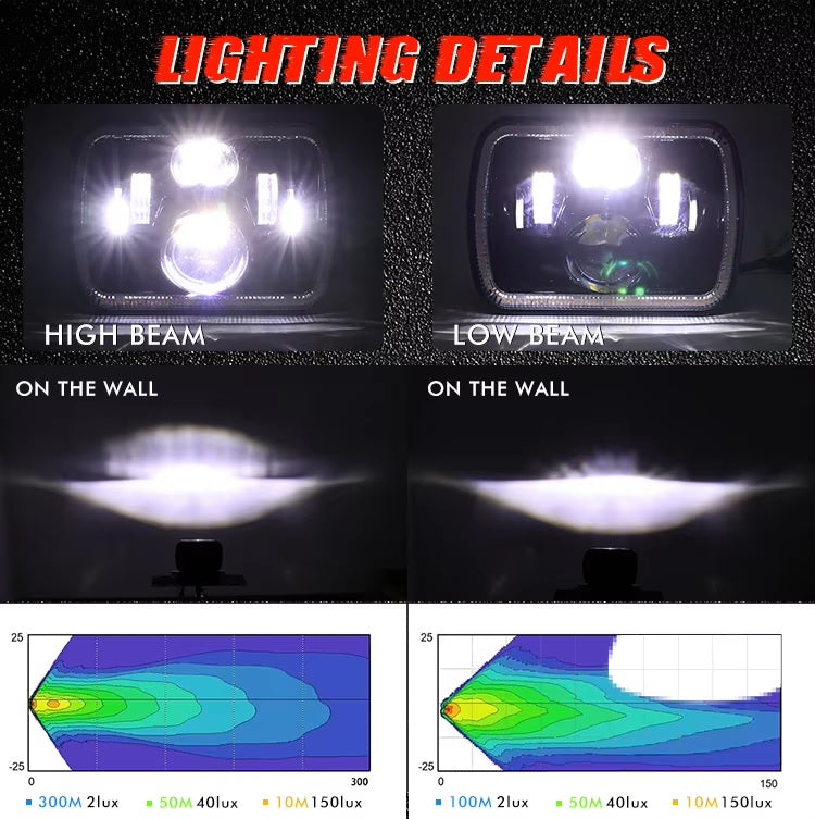 Комплект от 2бр. универсален 60W ЛЕД LED фар лампа халоген 12V-24V къси/дълги с DRL