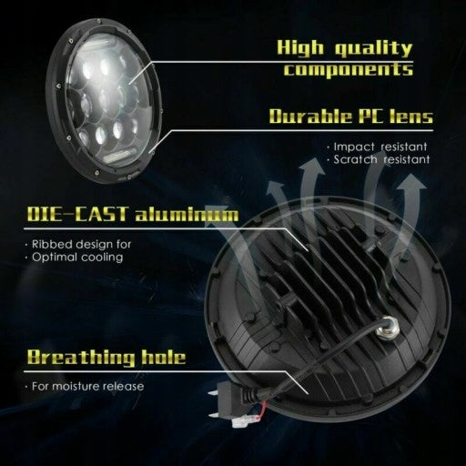 Комплект от 2бр. универсален 7 инча 18см ЛЕД LED фар лампа халоген 12V-24V