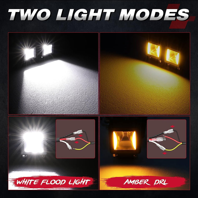 Комплект от 4 броя Лед LED Халогени Лампи с окабеляване Бяла Flood + Оранжева DRL