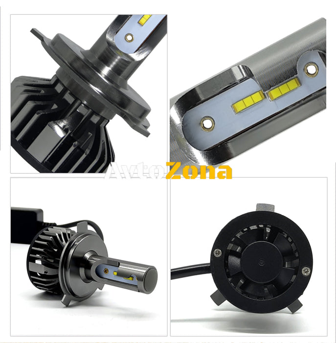 Комплект Умалени Мини Лед Led Диодни Крушки H4 Х4 12V 24V 72W 10000lm За Фарове Can Bus без Грешки къси/дълги - Avtozona