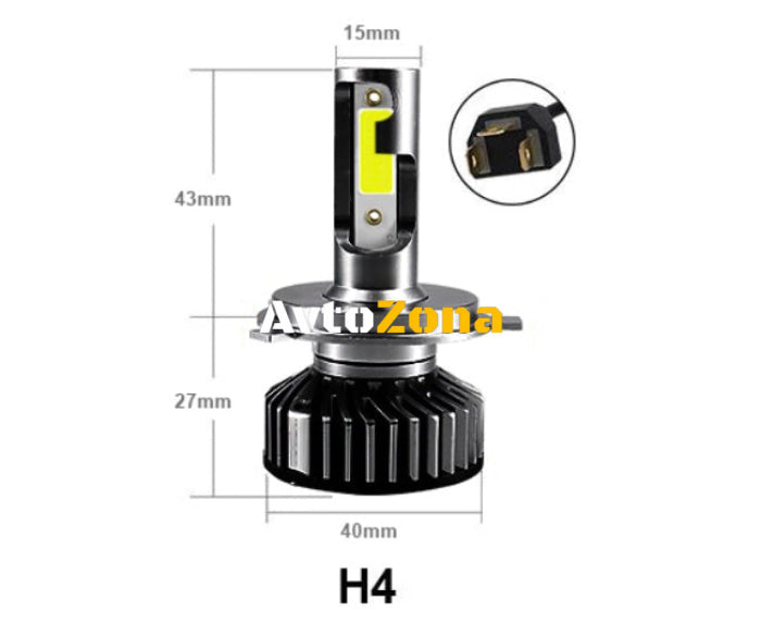 Комплект Умалени Мини Лед Led Диодни Крушки H4 Х4 12V 24V 72W 10000lm За Фарове Can Bus без Грешки къси/дълги - Avtozona