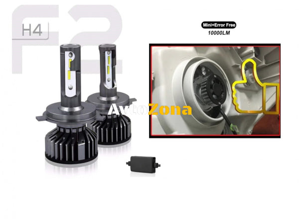 Комплект Умалени Мини Лед Led Диодни Крушки H4 Х4 12V 24V 72W 10000lm За Фарове Can Bus без Грешки къси/дълги - Avtozona