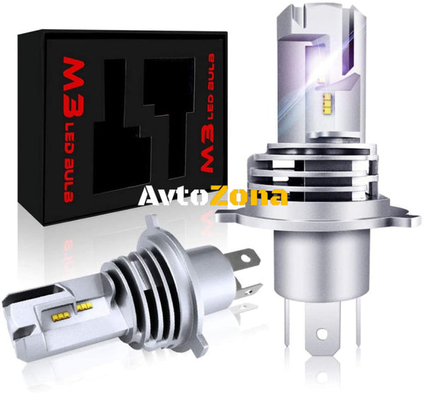 Комплект Умалени Мини Лед Led Диодни Крушки М3 H4 Х4 12V 24V 50W 5000lm за Трактори Мотоциклети Мотори Автомобили - Avtozona