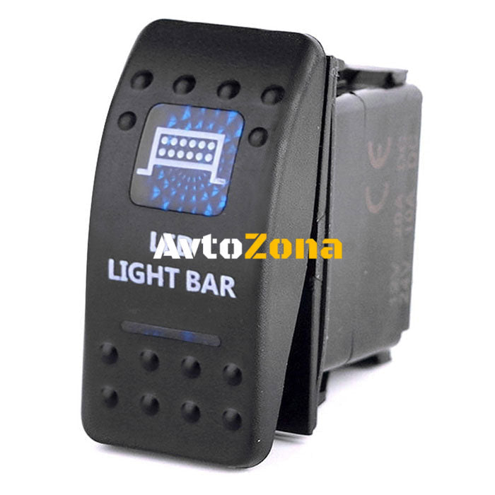 Копче Бутон За Вграждане за LED Лед Бар Халоген Светлини 12V - 24V Надпис LED LIGHT BAR Синя Светлина - Avtozona