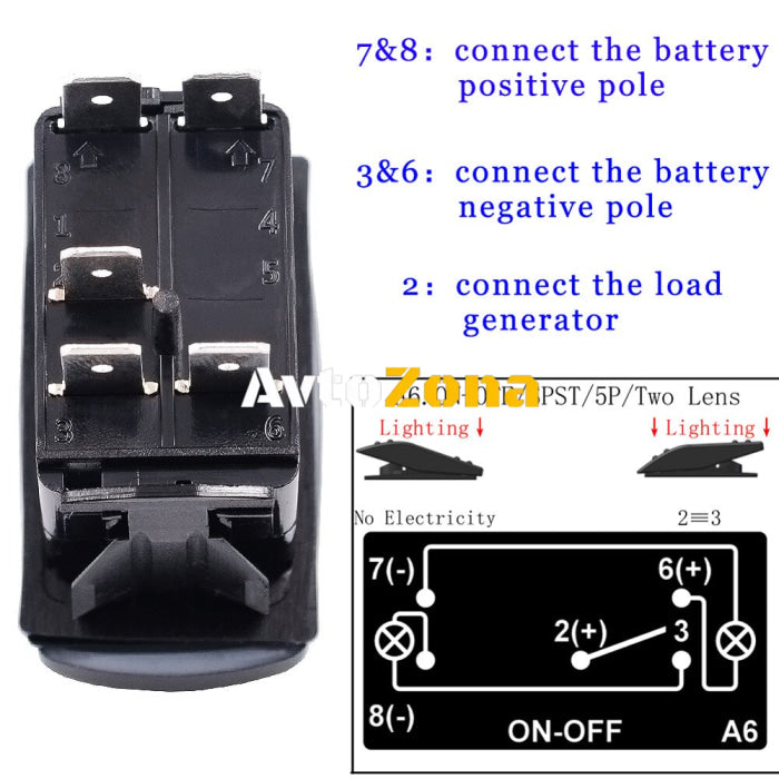 Копче Бутон За Вграждане за LED Лед Бар Халоген Светлини 12V - 24V Надпис ROOF LED LIGHT BAR Синя Светлина - Avtozona