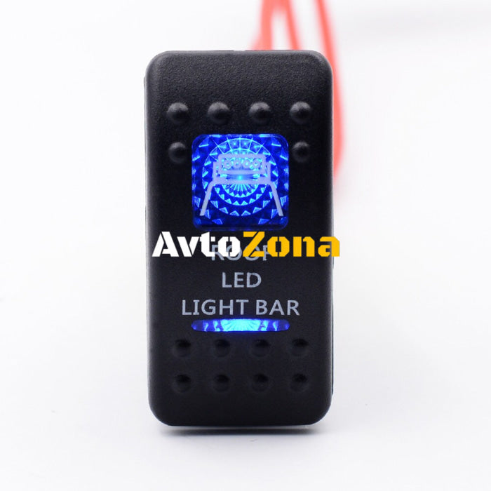 Копче Бутон За Вграждане за LED Лед Бар Халоген Светлини 12V - 24V Надпис ROOF LED LIGHT BAR Синя Светлина - Avtozona