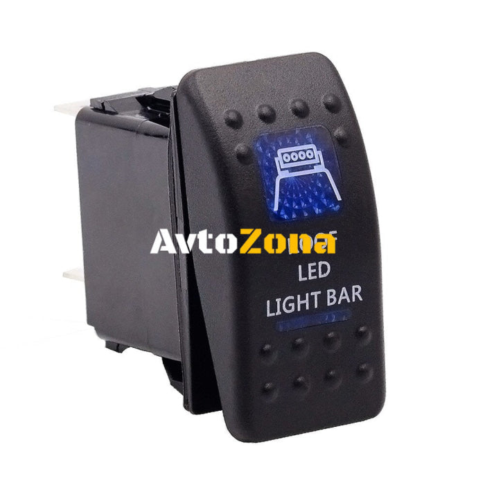 Копче Бутон За Вграждане за LED Лед Бар Халоген Светлини 12V - 24V Надпис ROOF LED LIGHT BAR Синя Светлина - Avtozona
