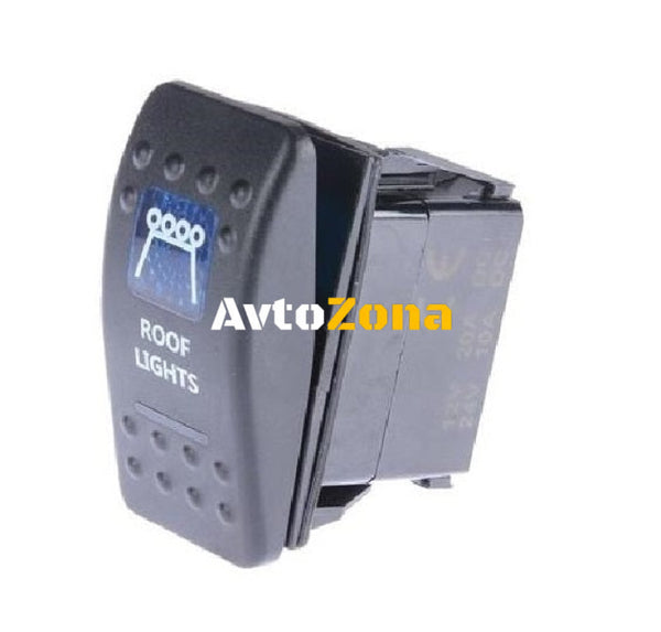 Копче Бутон За Вграждане за LED Лед Бар Халоген Светлини 12V - 24V Надпис ROOF LIGHTS Синя Светлина - Avtozona