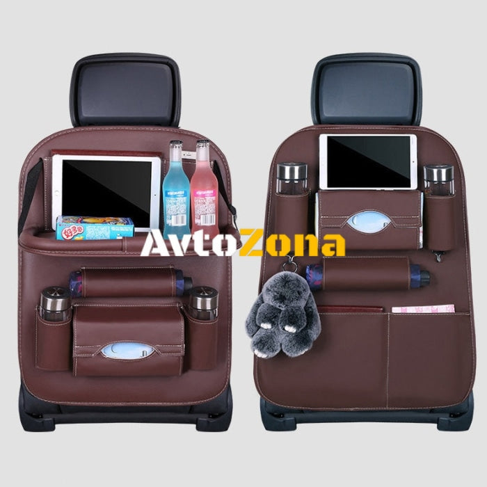 Кожен органайзер за кола със сгъваема масичка Бежов - Avtozona