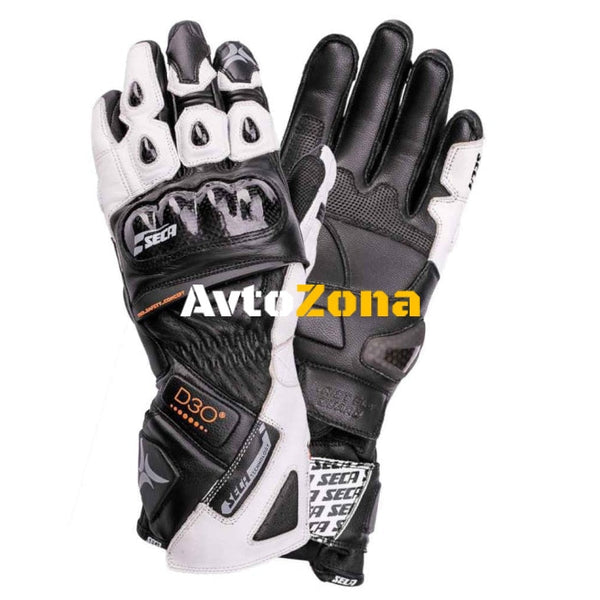 Кожени ръкавици SECA TRACKDAY BLACK/WHITE - Avtozona