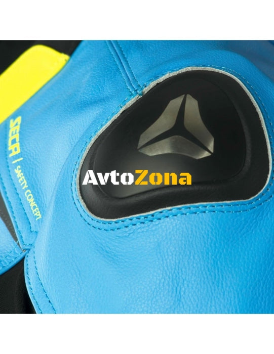 Кожено мото яке SECA HOOLIGAN BLUE/FLUO YELLOW - Avtozona