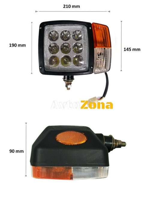 Ляв LED Фар с Мигач Габарит Подходящ за Трактор Комбайн Багер Снегорин и др - 9 диода 27W 2200-2700 lm - Avtozona