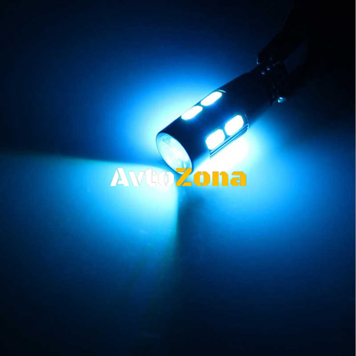 Лед Крушка За Габарит Т10 W5W LED 10 SMD Canbus 12V Синя Светлина - Avtozona