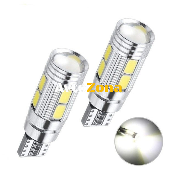 Лед Крушки За Габарит Т10 W5W LED 10 SMD Canbus 12V Бяла Светлина - Avtozona