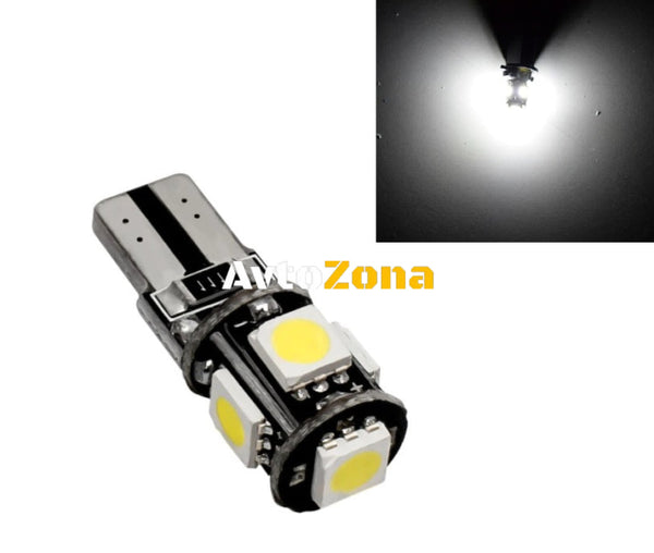Лед Крушки За Габарит Т10 W5W LED 5 SMD Canbus 12V Бяла Светлина - Avtozona
