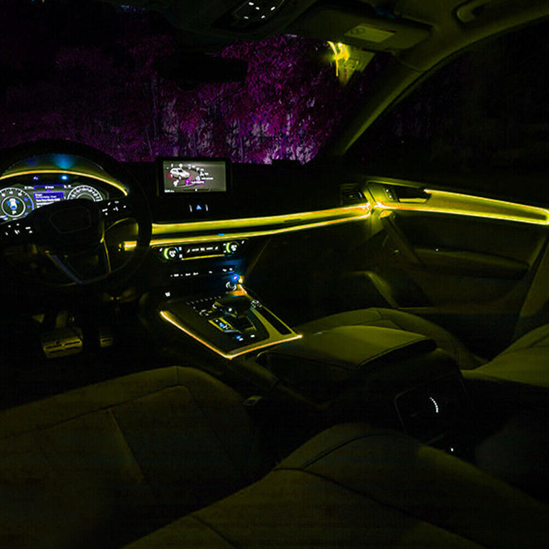 LED ЛЕД Диодна интериорна светеща лента за табло жълта оранжева светлина 12V 1м амбиентно осветление - Avtozona