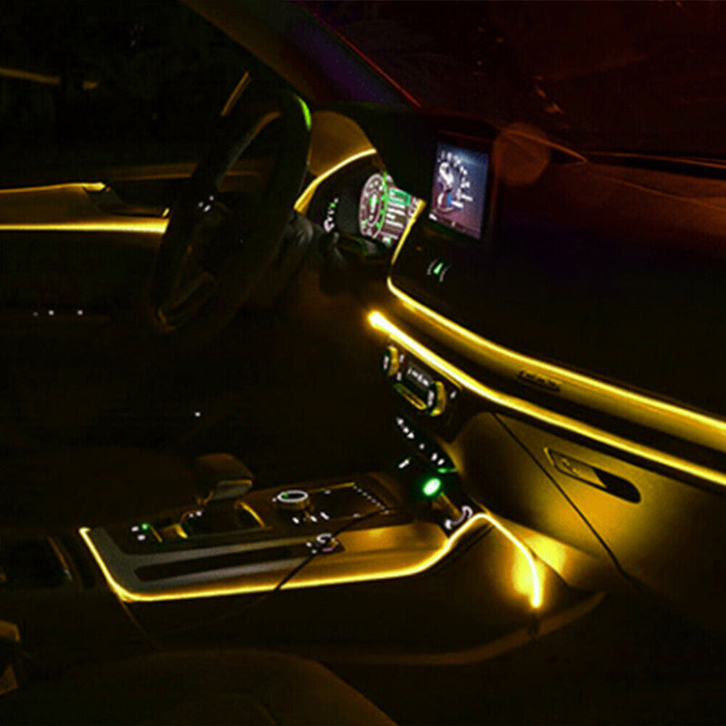 LED ЛЕД Диодна интериорна светеща лента за табло жълта оранжева светлина 12V 1м амбиентно осветление - Avtozona