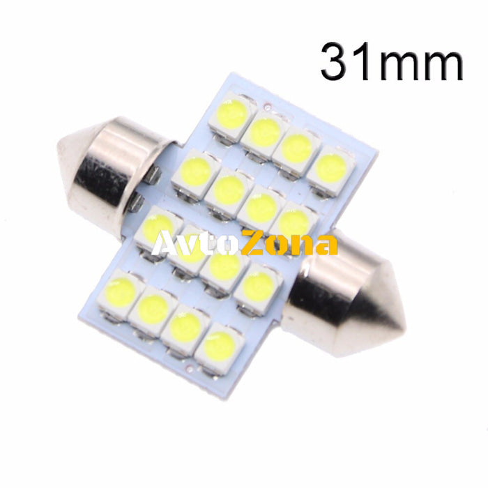 LED Лед Диодни Крушки 16 SMD 5050 31мм 36мм 39мм 41мм 12V Бяла Светлина - Avtozona